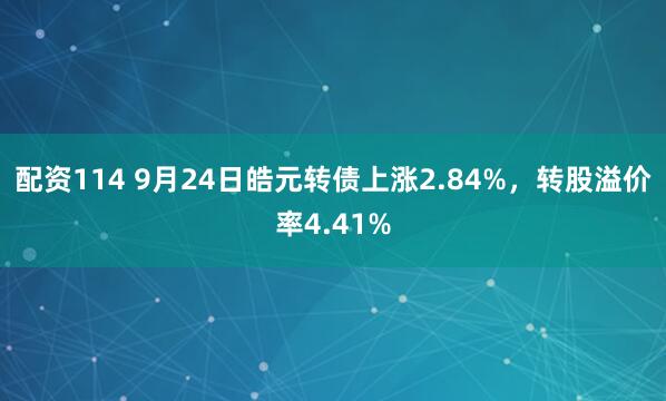 配资114 9月24日皓元转债上涨2.84%，转股溢价率4.41%